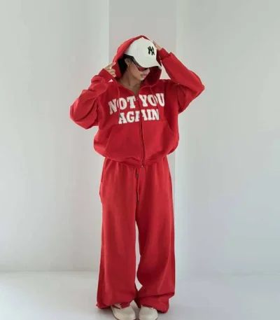 NOT YOU sweatshirt and pants set, free size 38-44, available in black, blue, white, and red