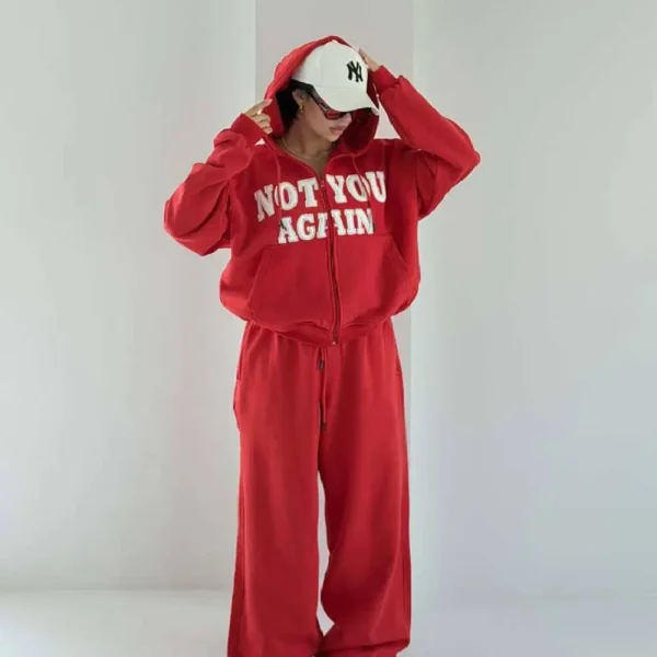 NOT YOU sweatshirt and pants set, free size 38-44, available in black, blue, white, and red
