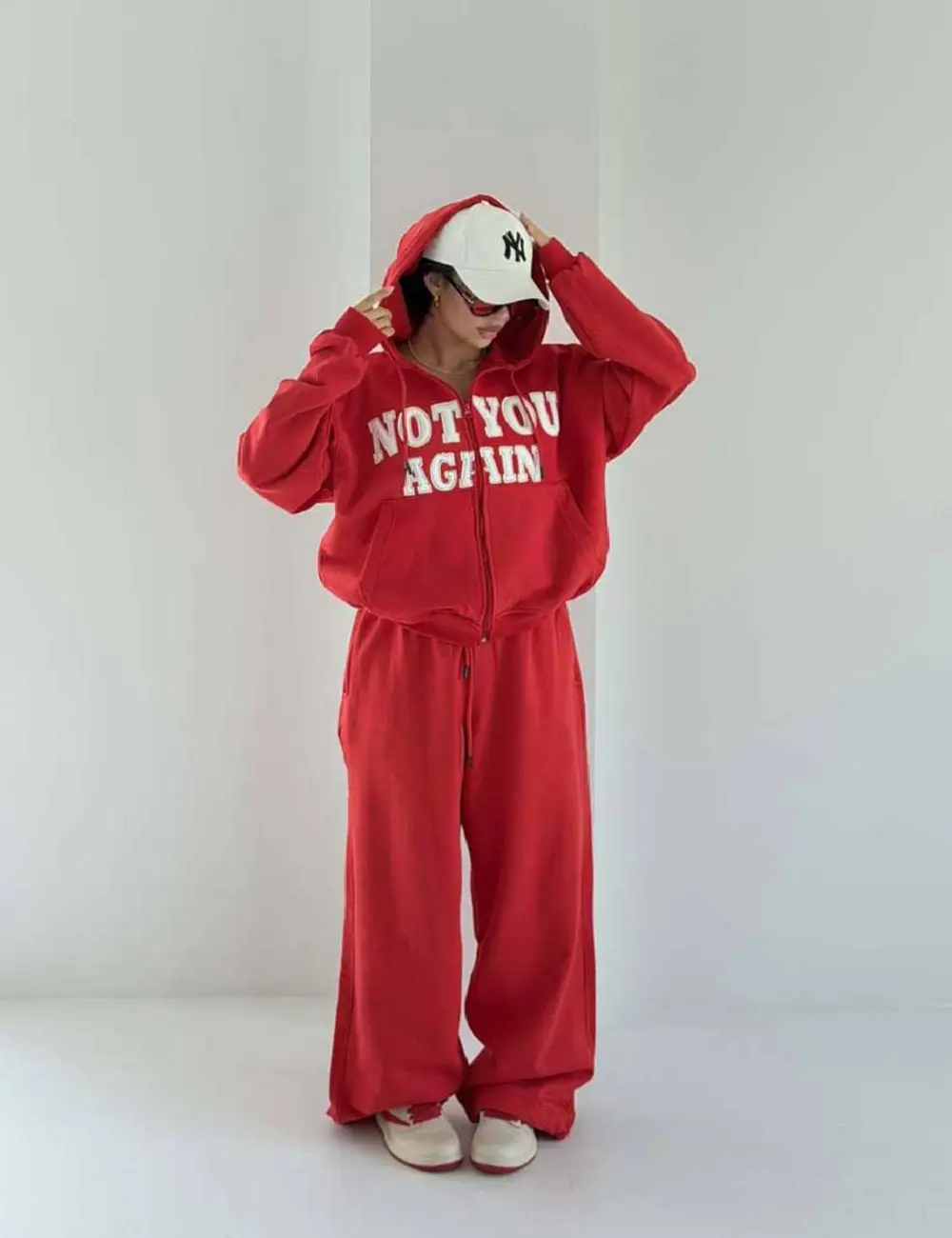 NOT YOU sweatshirt and pants set, free size 38-44, available in black, blue, white, and red