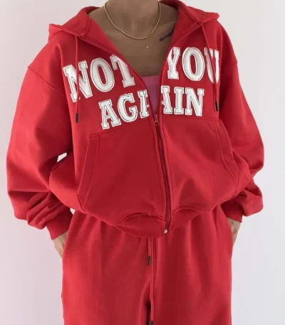 NOT YOU sweatshirt and pants set, free size 38-44, available in black, blue, white, and red