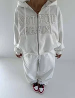 NOT YOU sweatshirt and pants set, free size 38-44, available in black, blue, white, and red