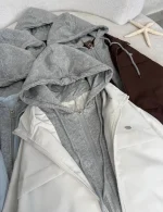 Women's hooded bomber raincoat, free size 38-44, 60 cm length, black blue and brown
