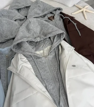 Women's hooded bomber raincoat, free size 38-44, 60 cm length, black blue and brown