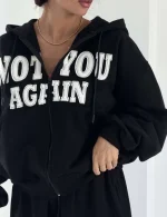 NOT YOU sweatshirt and pants set, free size 38-44, available in black, blue, white, and red